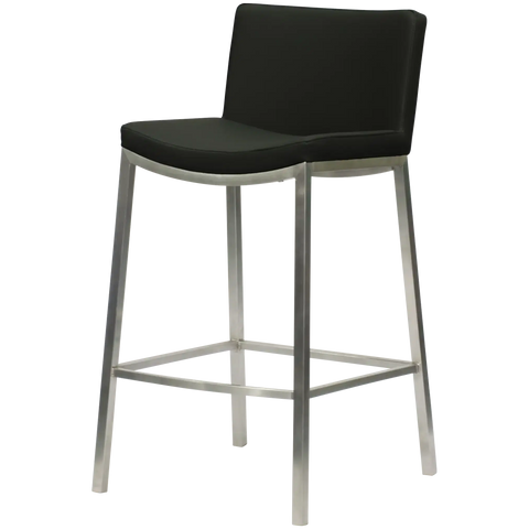 James Counter Stool With Black Vinyl Shell, Viewed From Angle In Front