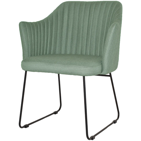 Kuji Armchair With Custom Upholstery And Black Sled Frame, Viewed From Front Angle