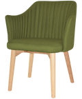 Kuji Armchair With Custom Upholstery And Natural Timber 4 Leg Frame, Viewed From Front Angle
