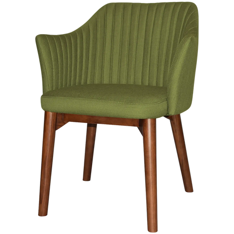 Kuji Armchair With Custom Upholstery And Walnut Timber 4 Leg Frame, Viewed From Front Angle