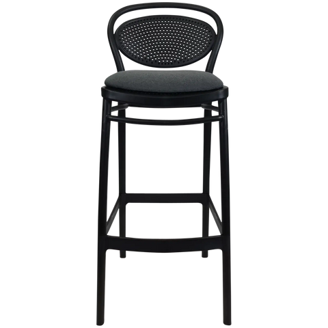 Marcel Bar Stool By Siesta In Black With Anthracite Seat Pad, Viewed From Front