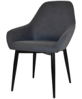 Monte Tub Chair With Black Metal 4 Leg And Pelle Navy Shell, Viewed From Angle In Front