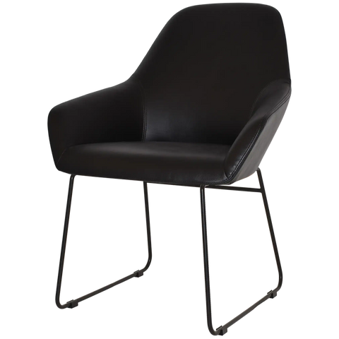 Monte Tub Chair With Black Sled Base And Black Vinyl Shell, Viewed From Angle In Front