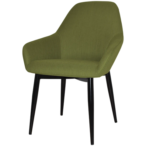 Monte Tub Chair With Custom Upholstery And Black Metal 4 Leg Frame, Viewed From Front Angle