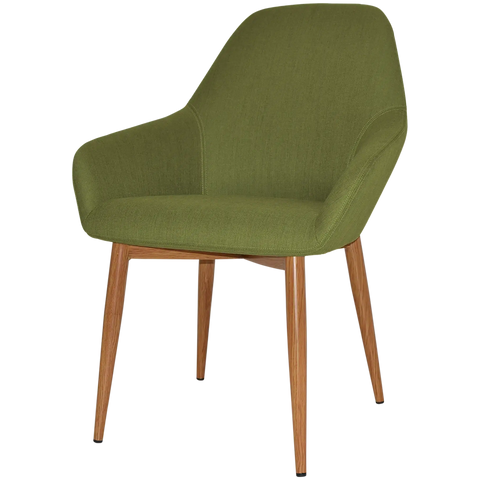 Monte Tub Chair With Custom Upholstery And Light Oak Metal 4 Leg Frame, Viewed From Front Angle