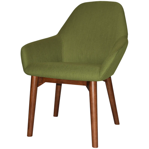 Monte Tub Chair With Custom Upholstery And Walnut Timber 4 Leg Frame, Viewed From Front Angle.