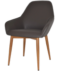 Monte Tub Chair With Light Oak Metal 4 Leg And Charcoal Vinyl Shell, Viewed From Angle In Front