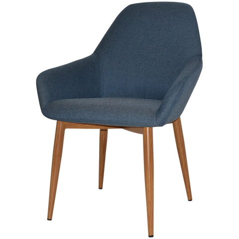 Monte Tub Chair With Light Oak Metal 4 Leg And Gravity Denim Shell, Viewed From Angle In Front