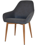 Monte Tub Chair With Light Oak Metal 4 Leg And Pelle Navy Shell, Viewed From Angle In Front
