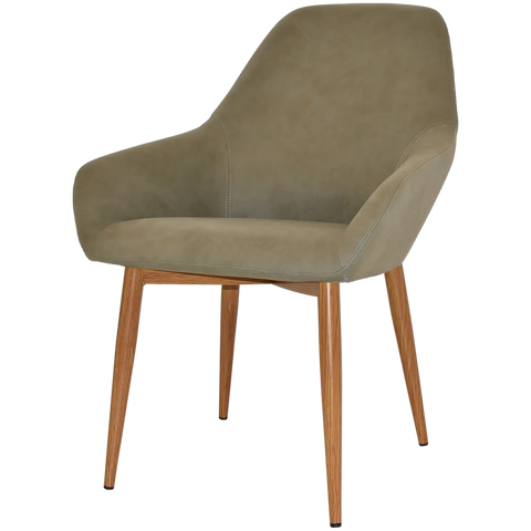 Monte Tub Chair With Light Oak Metal 4 Leg And Pelle Sage Shell, Viewed From Angle In Front