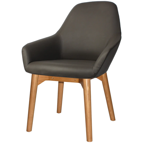 Monte Tub Chair With Light Oak Timber 4 Leg And Charcoal Vinyl Shell, Viewed From Angle In Front