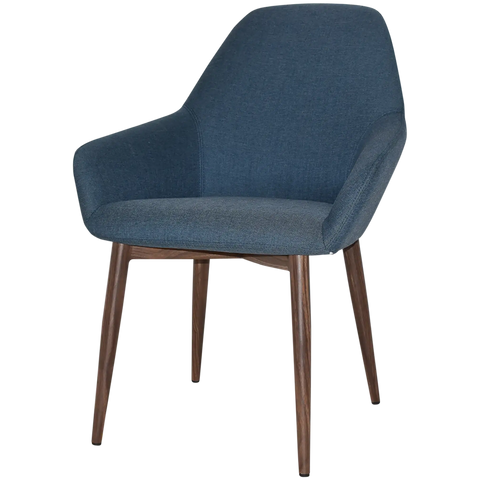 Monte Tub Chair With Light Walnut Metal 4 Leg And Gravity Denim Shell, Viewed From Angle In Front
