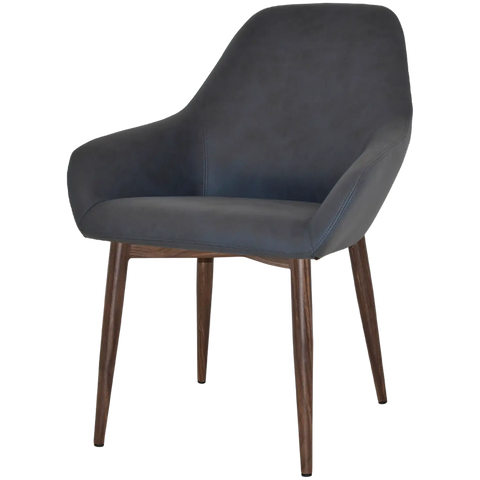 Monte Tub Chair With Light Walnut Metal 4 Leg And Pelle Navy Shell, Viewed From Angle In Front