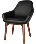 Monte Tub Chair With Light Walnut Timber 4 Leg And Black Vinyl Shell, Viewed From Angle In Front