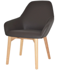 Monte Tub Chair With Natural Timber 4 Leg And Charcoal Vinyl Shell, Viewed From Angle In Front