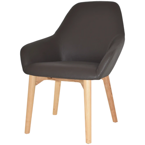 Monte Tub Chair With Natural Timber 4 Leg And Charcoal Vinyl Shell, Viewed From Angle In Front