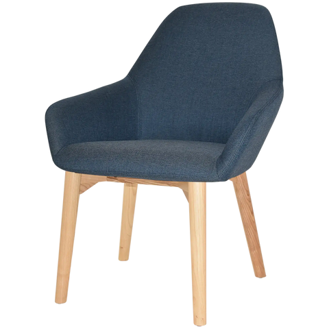 Monte Tub Chair With Natural Timber 4 Leg And Gravity Denim Shell, Viewed From Angle In Front