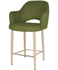 Mulberry Arm Counter Stool With Custom Upholstery And Birch Metal 4 Leg Frame, Viewed From Angle In Front