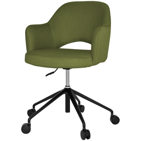 Mulberry Armchair 5 Way Black Office Base On Castors With Custom Upholstery, Viewed From Front Angle