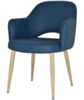 Mulberry Armchair Birch Metal 4 Leg With Blue Vinyl Shell, Viewed From Front Angle