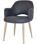 Mulberry Armchair Birch Metal 4 Leg With Pelle Benito Navy Shell, Viewed From Front Angle