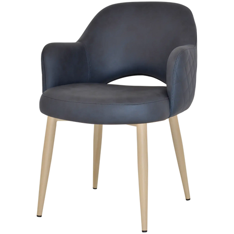 Mulberry Armchair Birch Metal 4 Leg With Pelle Benito Navy Shell, Viewed From Front Angle