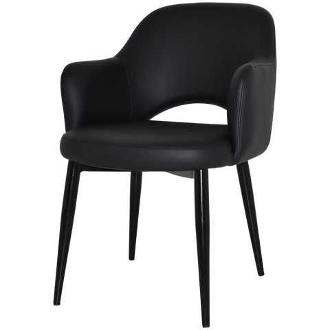 Mulberry Armchair Black Metal 4 Leg With Black Vinyl Shell, Viewed From Front Angle