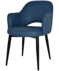 Mulberry Armchair Black Metal 4 Leg With Blue Vinyl Shell, Viewed From Front Angle