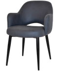 Mulberry Armchair Black Metal 4 Leg With Pelle Benito Navy Shell, Viewed From Front Angle
