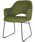 Mulberry Armchair Black Sled Base With Custom Upholstery, Viewed From Front Angle