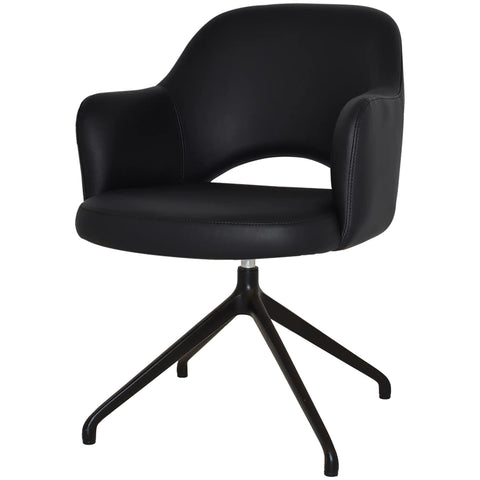 Mulberry Armchair Black Trestle With Black Vinyl Shell, Viewed From Front Angle