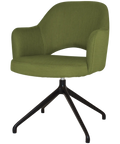 Mulberry Armchair Black Trestle With Custom Upholstery, Viewed From Front Angle