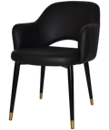 Mulberry Armchair Black With Brass Tip Metal 4 Leg With Black Vinyl Shell, Viewed From Front Angle