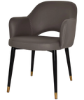 Mulberry Armchair Black With Brass Tip Metal 4 Leg With Charcoal Vinyl Shell, Viewed From Front Angle