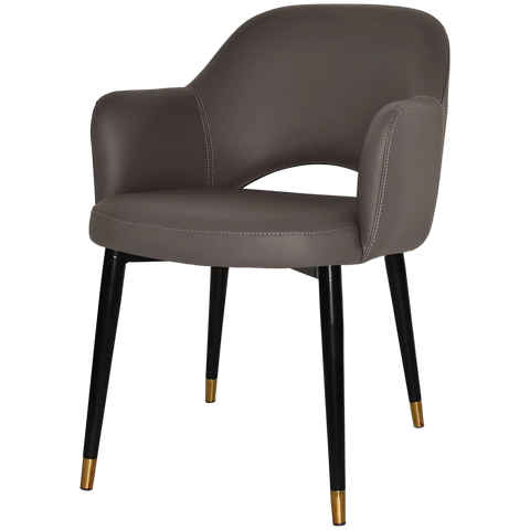 Mulberry Armchair Black With Brass Tip Metal 4 Leg With Charcoal Vinyl Shell, Viewed From Front Angle