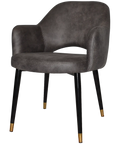 Mulberry Armchair Black With Brass Tip Metal 4 Leg With Eastwood Slate Shell, Viewed From Front Angle