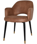 Mulberry Armchair Black With Brass Tip Metal 4 Leg With Eastwood Tan Shell, Viewed From Front Angle