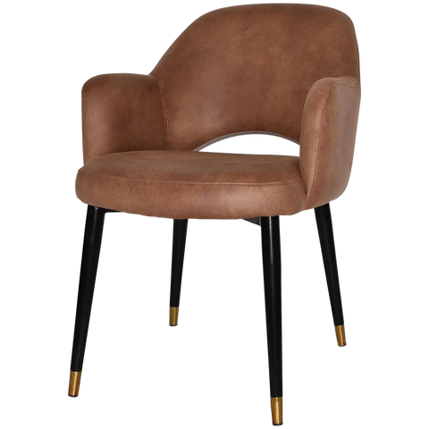 Mulberry Armchair Black With Brass Tip Metal 4 Leg With Eastwood Tan Shell, Viewed From Front Angle