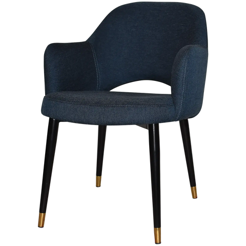 Mulberry Armchair Black With Brass Tip Metal 4 Leg With Gravity Navy Shell, Viewed From Front Angle