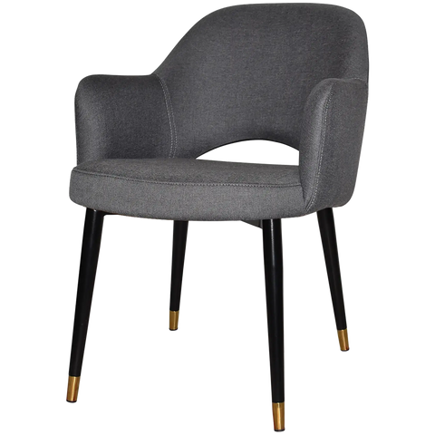 Mulberry Armchair Black With Brass Tip Metal 4 Leg With Gravity Slate Shell, Viewed From Front Angle