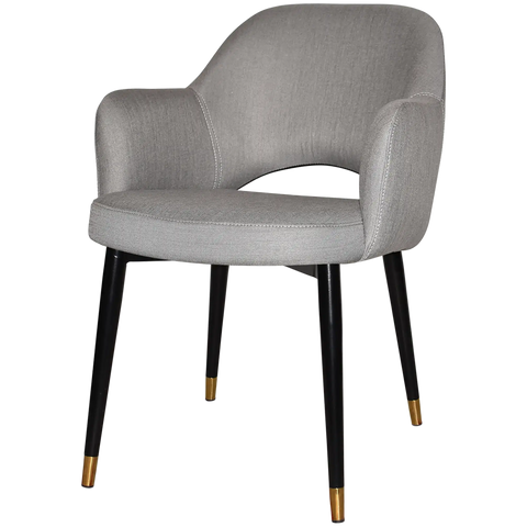 Mulberry Armchair Black With Brass Tip Metal 4 Leg With Gravity Steel Shell, Viewed From Front Angle