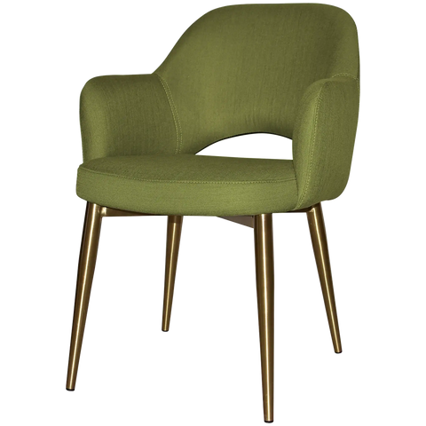 Mulberry Armchair Brass Metal 4 Leg With Custom Upholstery, Viewed From Front Angle