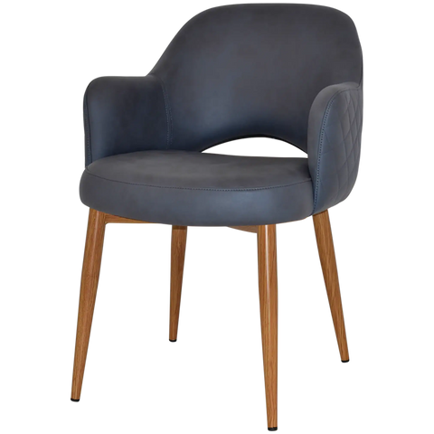 Mulberry Armchair Light Oak Metal 4 Leg With Pelle Benito Navy Shell, Viewed From Front Angle