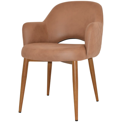 Mulberry Armchair Light Oak Metal 4 Leg With Pelle Benito Tan Shell, Viewed From Front Angle