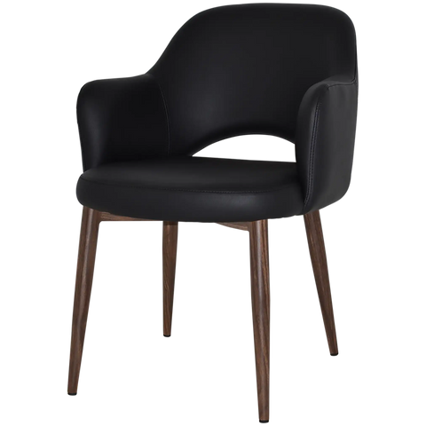 Mulberry Armchair Light Walnut Metal 4 Leg With Black Vinyl Shell, Viewed From Front Angle