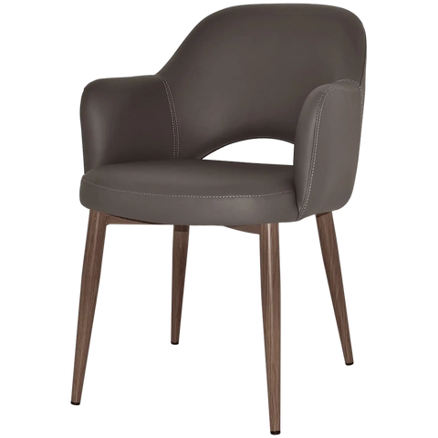Mulberry Armchair Light Walnut Metal 4 Leg With Charcoal Vinyl Shell, Viewed From Front Angle
