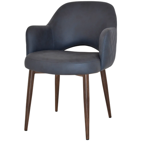 Mulberry Armchair Light Walnut Metal 4 Leg With Pelle Benito Navy Shell, Viewed From Front Angle