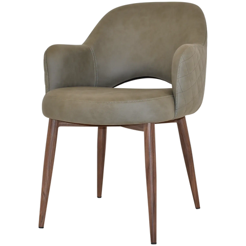 Mulberry Armchair Light Walnut Metal 4 Leg With Pelle Benito Sage Shell, Viewed From Front Angle