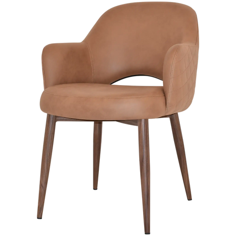 Mulberry Armchair Light Walnut Metal 4 Leg With Pelle Benito Tan Shell, Viewed From Front Angle