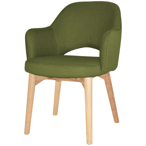 Mulberry Armchair Natural Timber 4 Leg With Custom Upholstery, Viewed From Front Angle